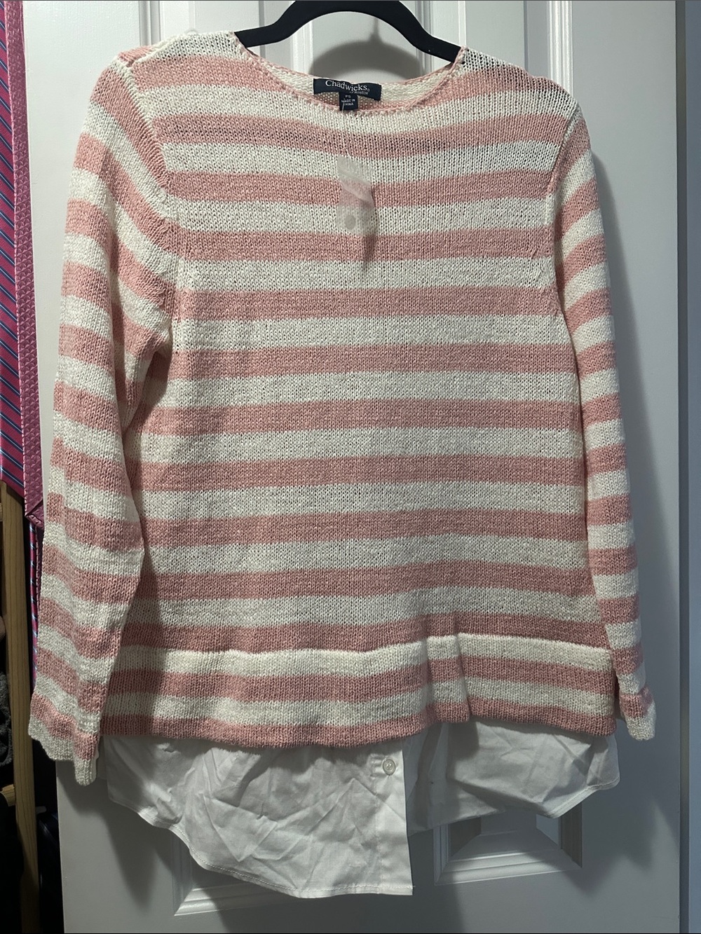Chadwicks Pink and White Striped Crewneck Sweater